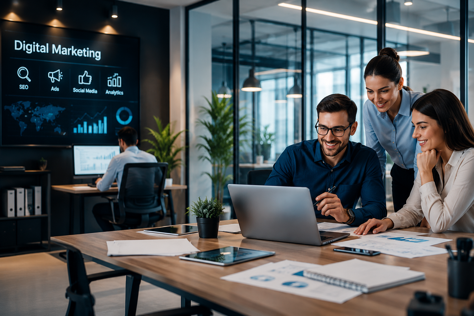 ODMS digital marketing team working in an office