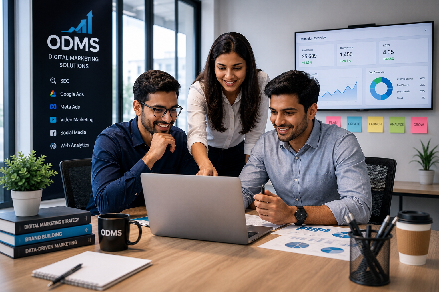 ODMS digital marketing team working on business growth strategy